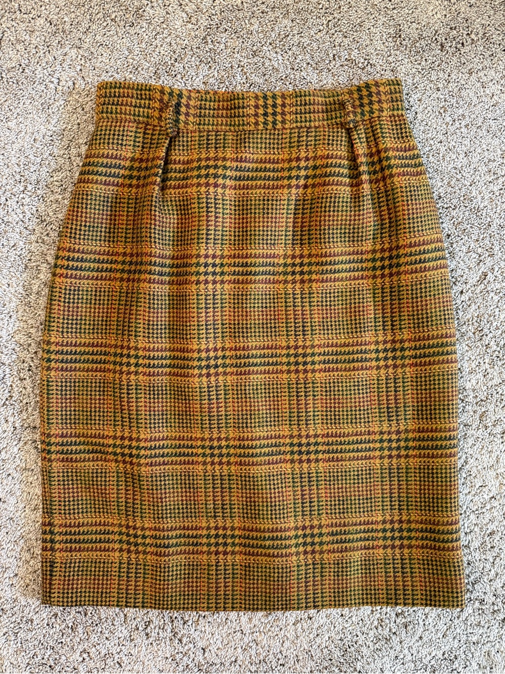 Jones New York Mustard and Olive Plaid Pencil Skirt Wool Vintage